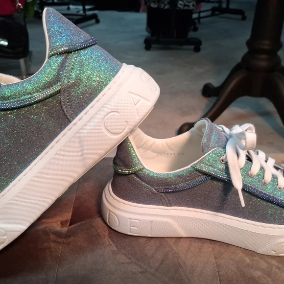 Casadei blue/green sparkle platform sneakers